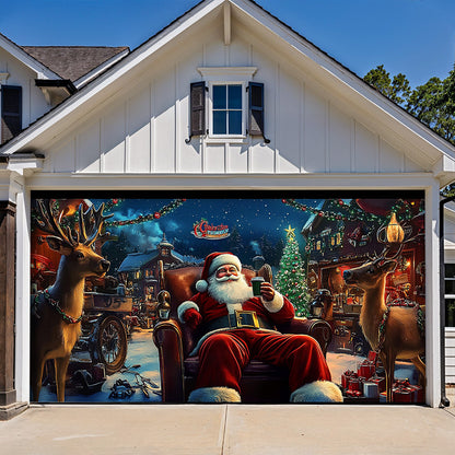 Lorva Christmas Garage Door Banner Decoration Joyful Santa & His Reindeer