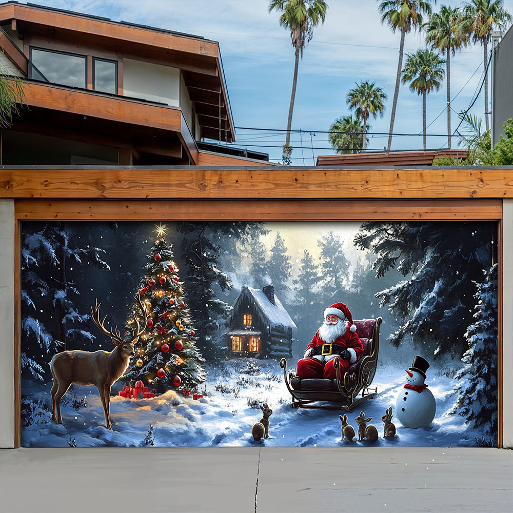 Lorva Christmas Garage Door Banner Decoration Santa’s Midnight Christmas
