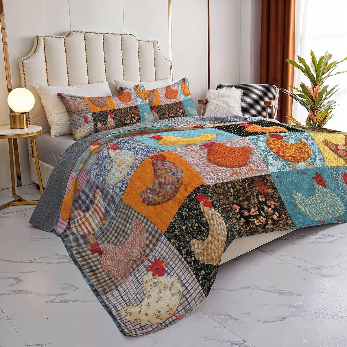 Lorva Chicken All Season Quilt 3-Piece Set Rustic Chicken Charm