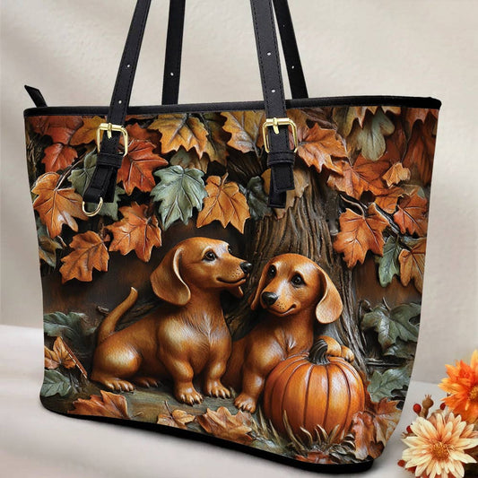 Lorva Dachshund Leather Bag Autumn Tails