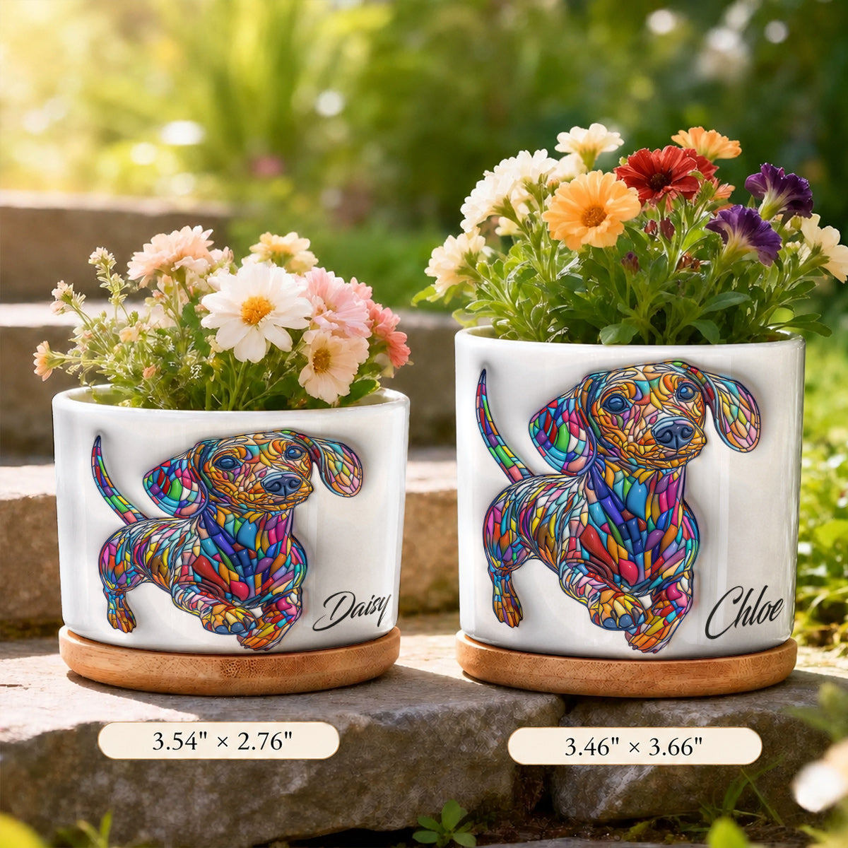 Lorva Dachshund Personalized Flat Print Ceramic Plant Pot Happy