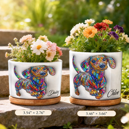 Lorva Dachshund Personalized Flat Print Ceramic Plant Pot Happy