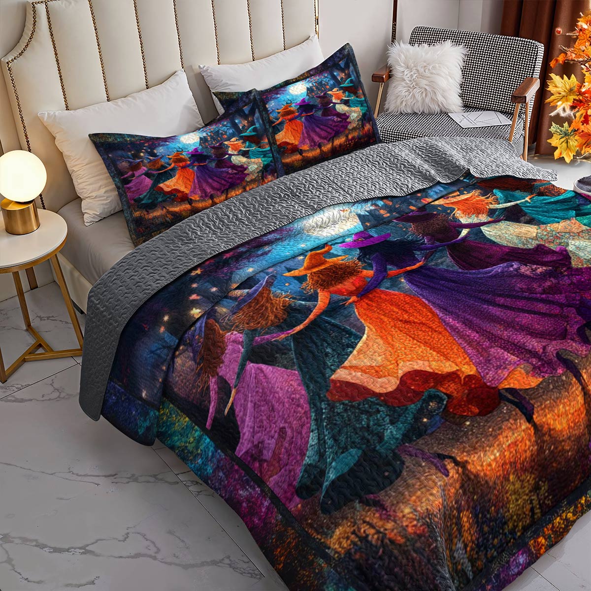 Witch Lorva All Season Quilt 3-Piece Set Midnight Witch Dance