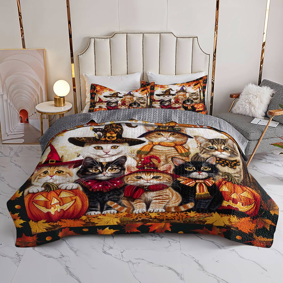 Cat Lorva All Season Quilt 3-Piece Set Happy Halloween