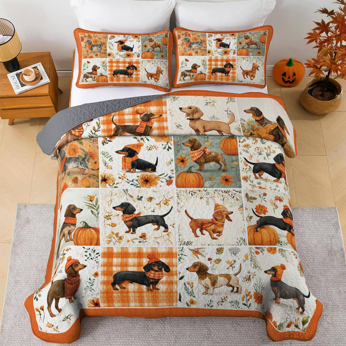 Lorva All Season Quilt 3-Piece Set Fall Frolic Dachshunds
