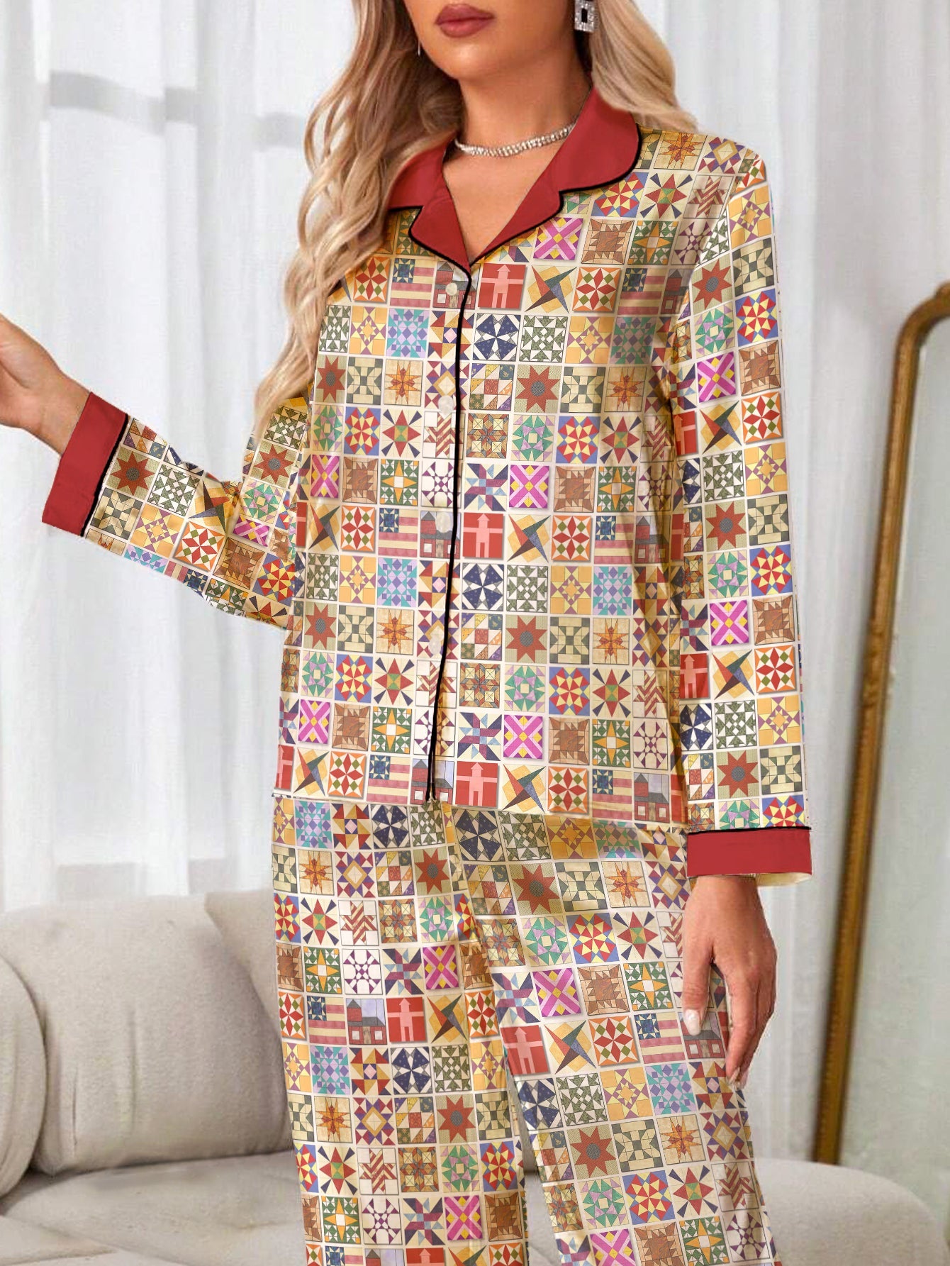 Lorva Quilting Lover Classic Pajama Set Quilt Blocks