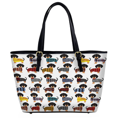 Lorva Leather Tote Bag Amazing Flannel Dachshund