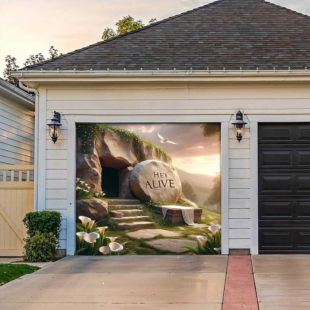 Lorva Garage Door Banner Decoration He's Alive