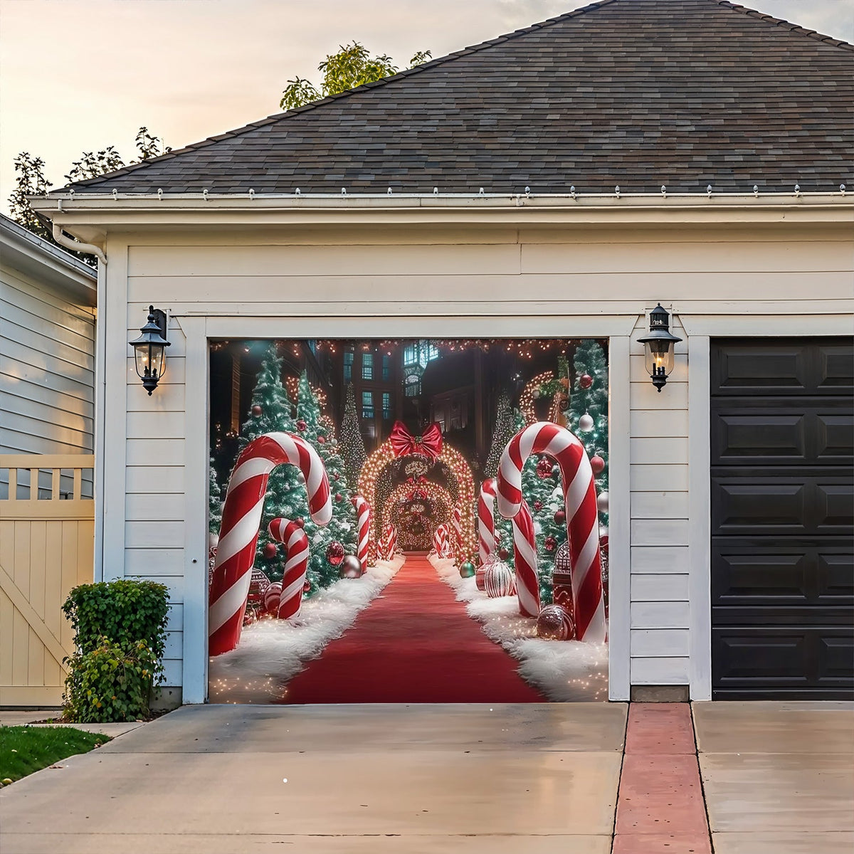 Lorva Christmas Garage Door Banner Decoration Christmas Themed Backdrop With Giant Canes