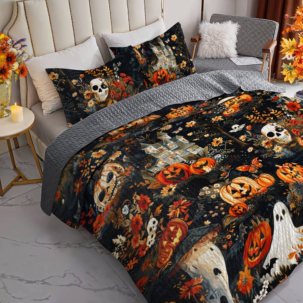 Halloween Lorva All Season Quilt 3-Piece Set Charming Floral Autumn