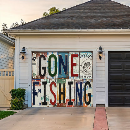 Lorva Garage Door Banner Decoration Gone Fishing