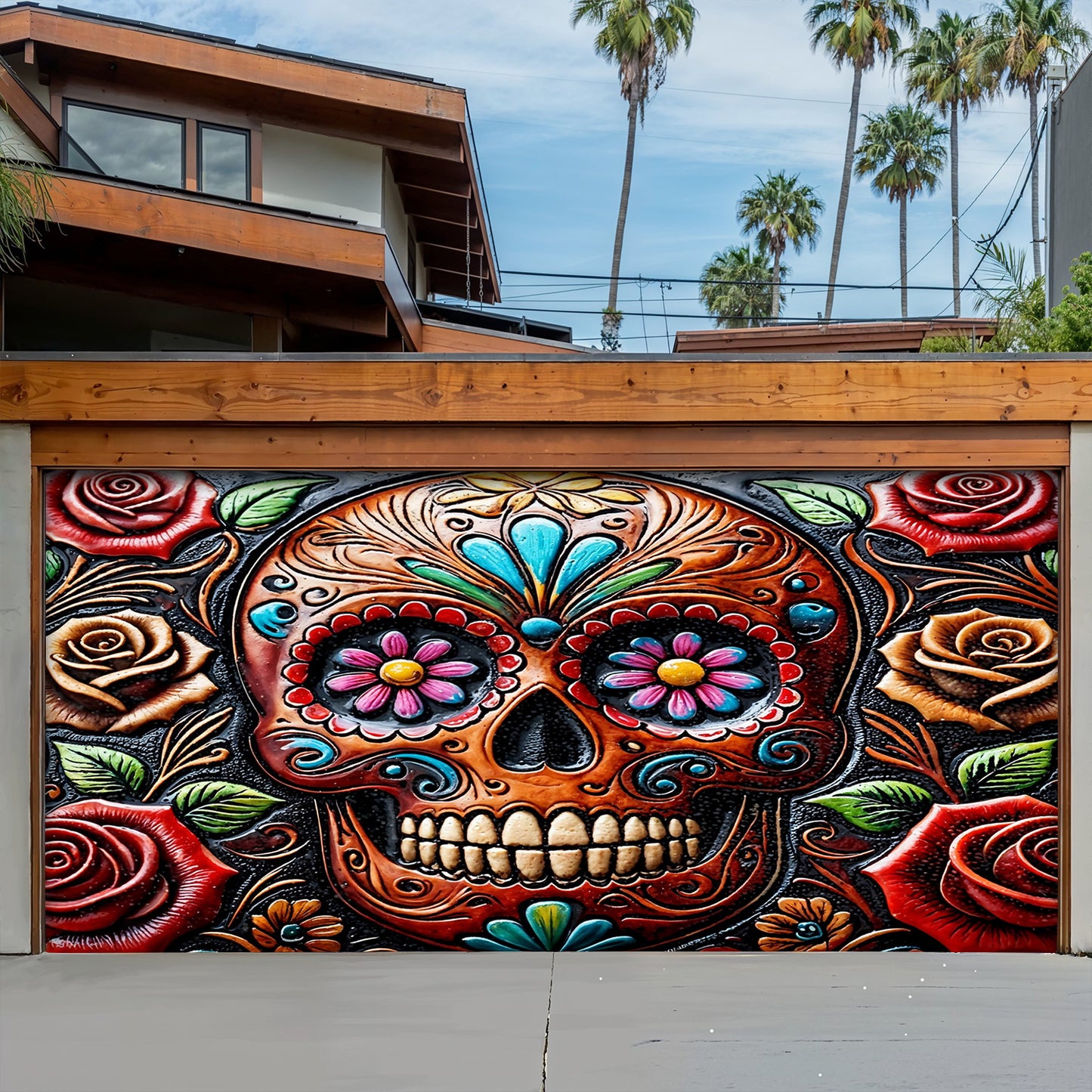 Lorva Garage Door Banner Gorgeous Rose Skull