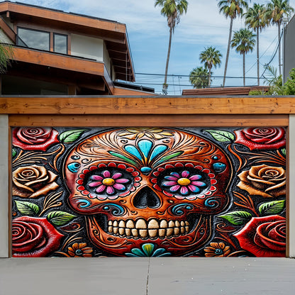 Lorva Garage Door Banner Gorgeous Rose Skull