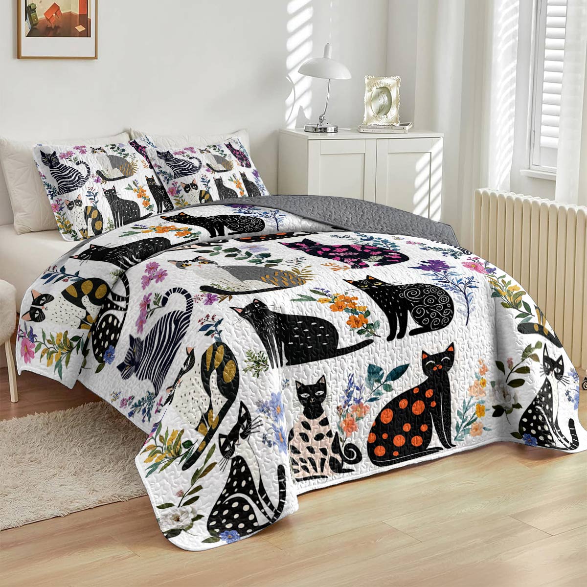 Lorva All Season Quilt 3-Piece Set Enchanted Cat Garden