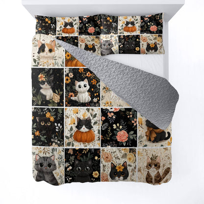 Lorva All Season Quilt 3-Piece Set Autumn Floral Cats