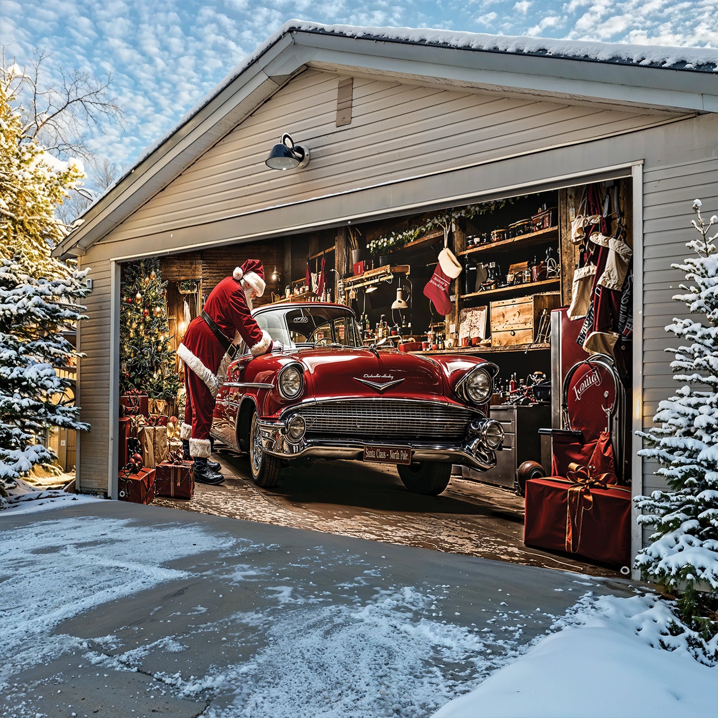 Lorva Christmas Garage Door Banner Decoration Merry Motor Garage