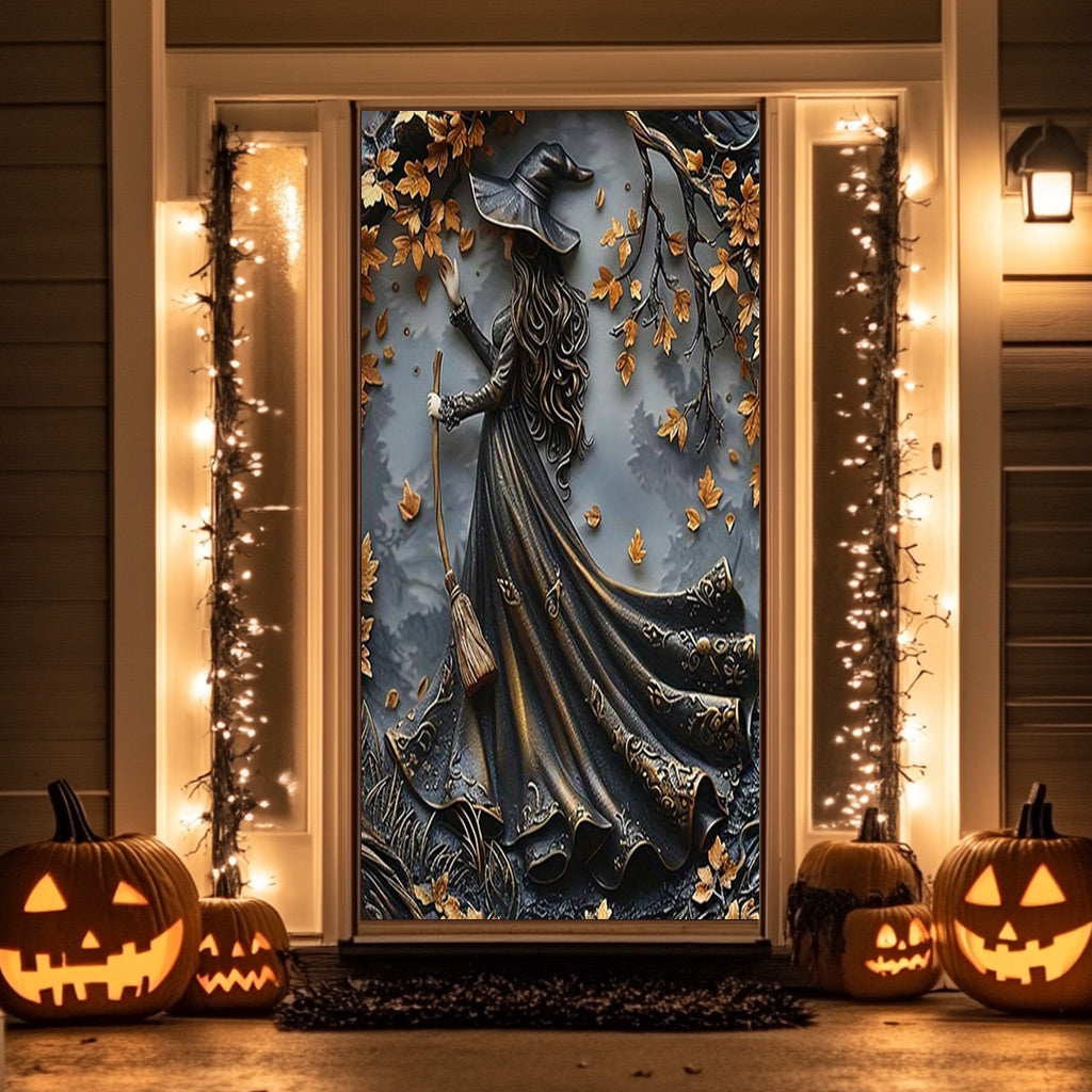 Lorva Halloween Door Cover Charming Autumn Witch