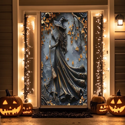 Lorva Halloween Door Cover Charming Autumn Witch