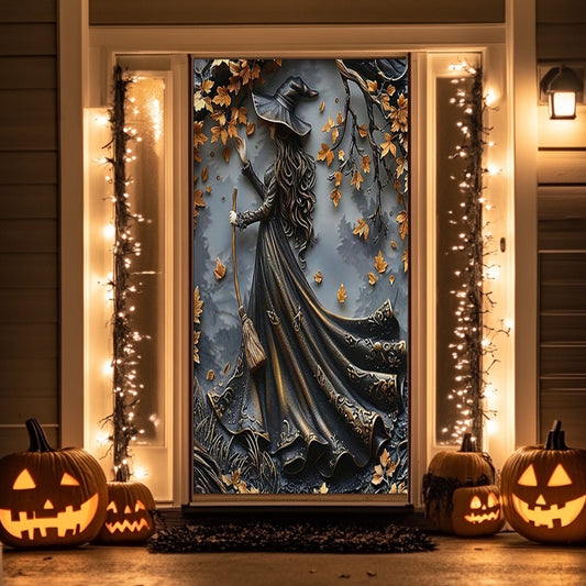 Lorva Halloween Door Cover Charming Autumn Witch