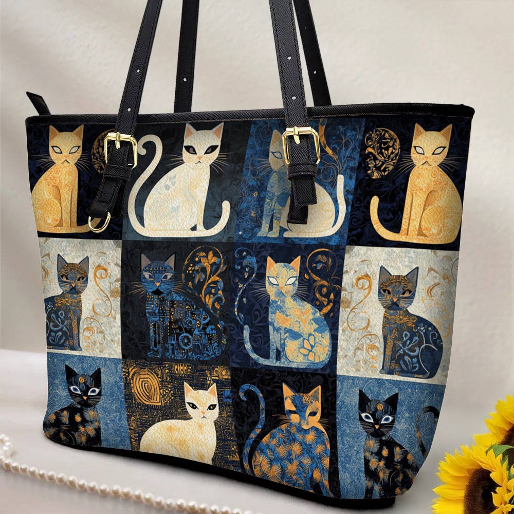 Lorva Leather Tote Bag Moonlight Cats