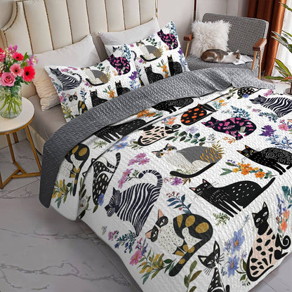 Lorva All Season Quilt 3-Piece Set Enchanted Cat Garden