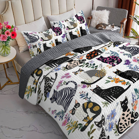 Lorva All Season Quilt 3-Piece Set Enchanted Cat Garden