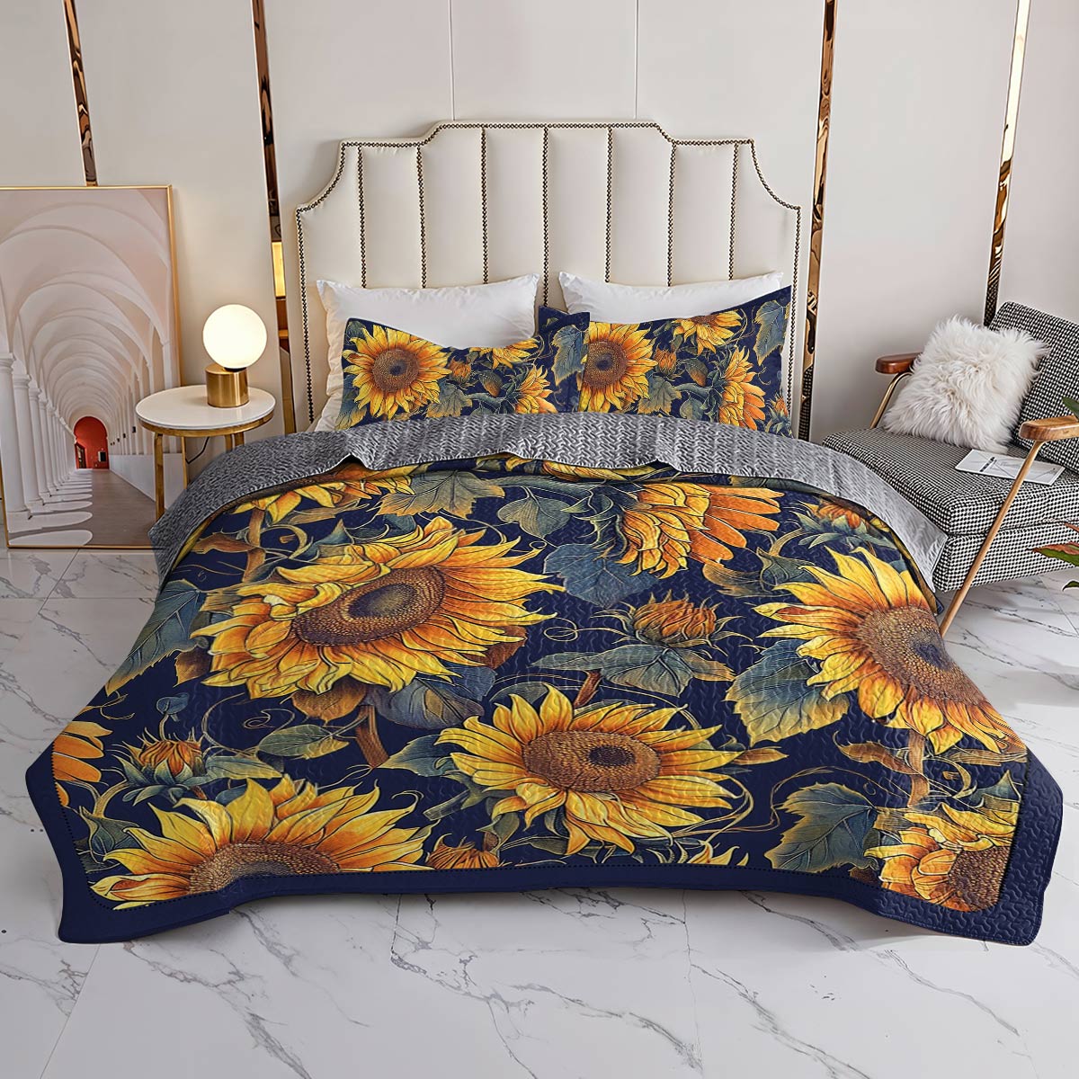 Lorva Sunflower All Season Quilt 3-Piece Set Timeless Sunflower Garden