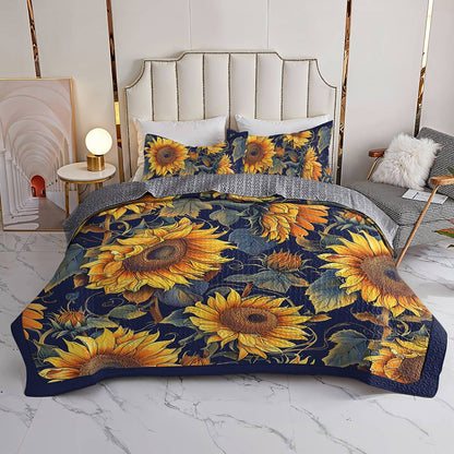 Lorva Sunflower All Season Quilt 3-Piece Set Timeless Sunflower Garden