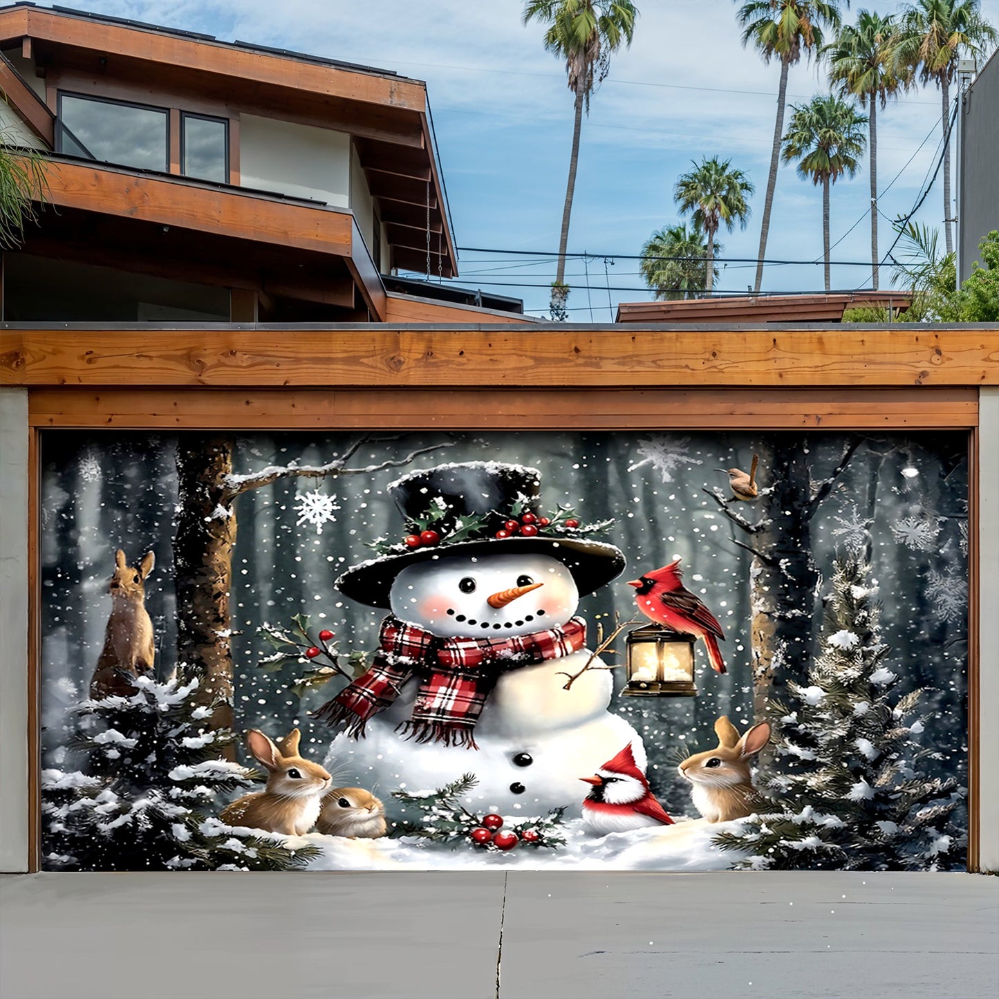 Lorva Snowman Christmas Garage Door Banner Decoration Love Time