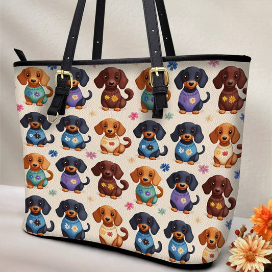 Lorva Leather Tote Bag Dachshund Sweater Delight