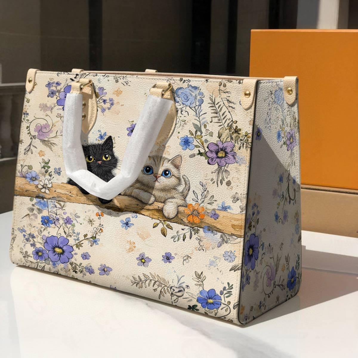 Lorva Leather Bag Cute Blossom Kittens