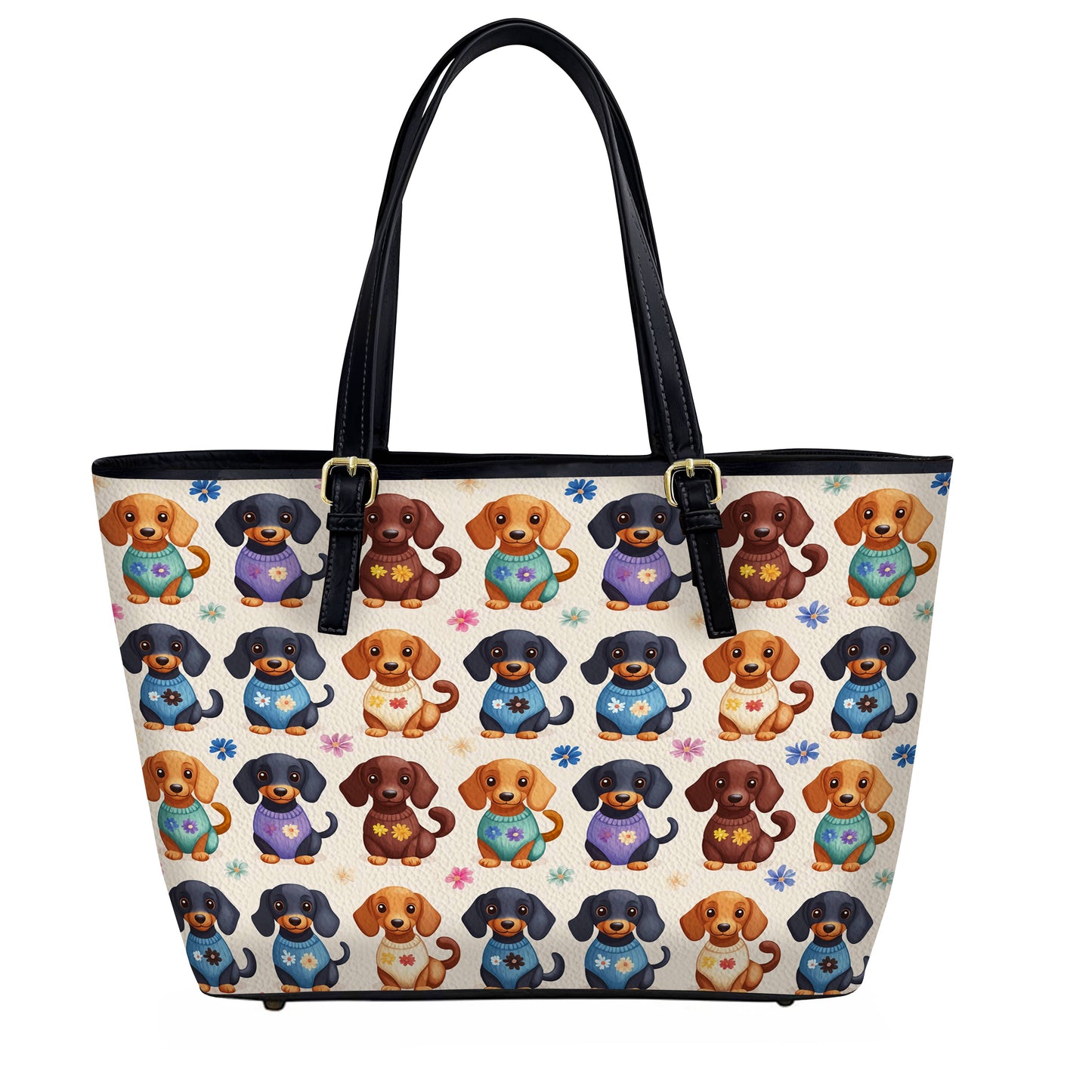 Lorva Leather Tote Bag Dachshund Sweater Delight