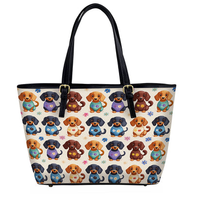 Lorva Leather Tote Bag Dachshund Sweater Delight