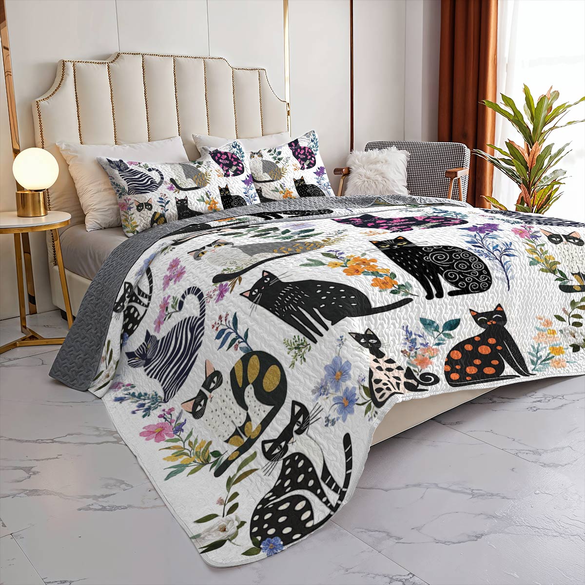 Lorva All Season Quilt 3-Piece Set Enchanted Cat Garden