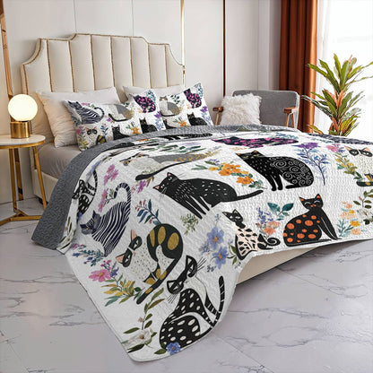 Lorva All Season Quilt 3-Piece Set Enchanted Cat Garden