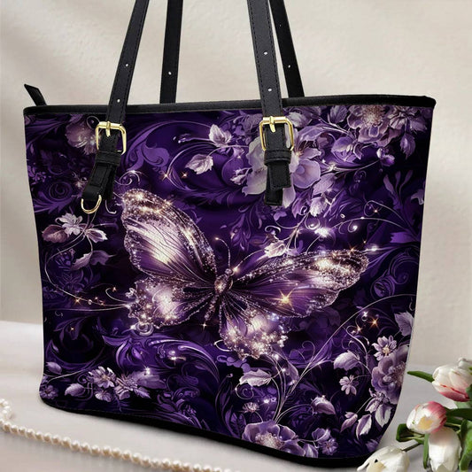 Lorva Butterfly Leather Tote Bag Midnight Sparkle Butterfly