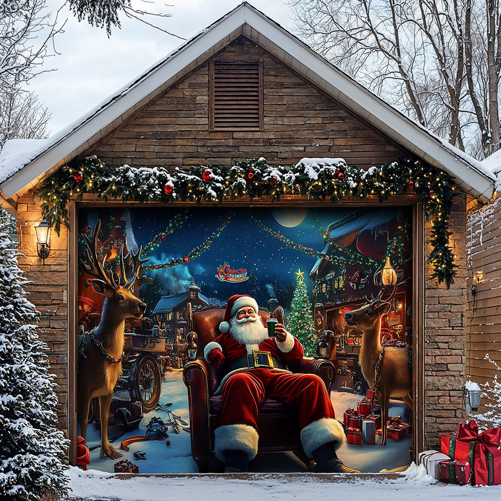 Lorva Christmas Garage Door Banner Decoration Joyful Santa & His Reindeer