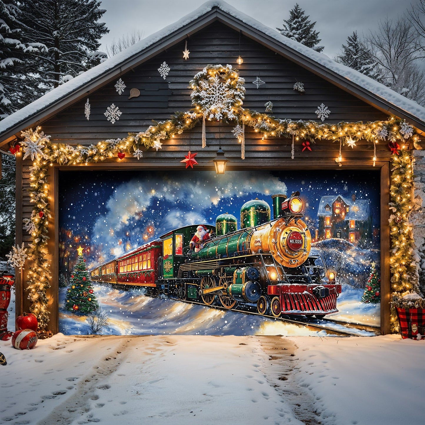 Lorva Christmas Garage Door Banner Decoration Magical Holiday Express Santa’s Train Spreading Cheer