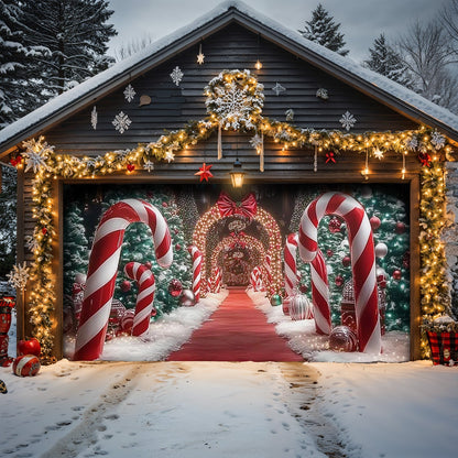 Lorva Christmas Garage Door Banner Decoration Christmas Themed Backdrop With Giant Canes