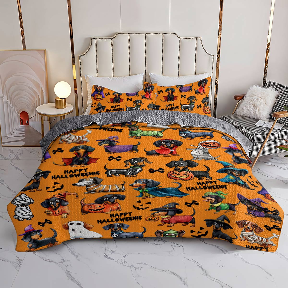 Dachshund Lorva All Season Quilt 3-Piece Set Happy Halloweenie