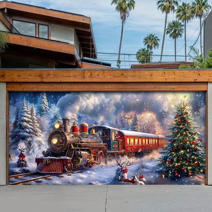 Lorva Christmas Garage Door Banner Decoration Santa’s Snowy Train Adventure