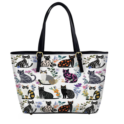 Lorva Leather Tote Bag Enchanted Cat Garden