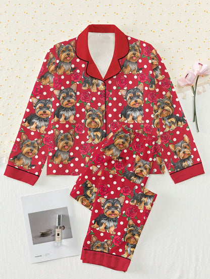 Lorva Yorkshire Terrier Classic Pajama Set Yorkie Rose Dreams
