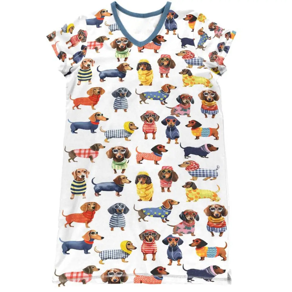 Lorva V-neck Nightshirt Amazing Stylish Dachshunds