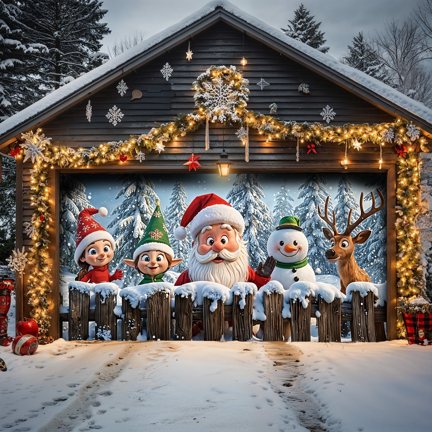 Lorva Christmas Garage Door Banner Decoration Santa’s Jolly Crew