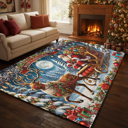 Lorva Cat Area Rug Santa’s Sleigh Ride Spreading Cheer on a Winter’s Eve