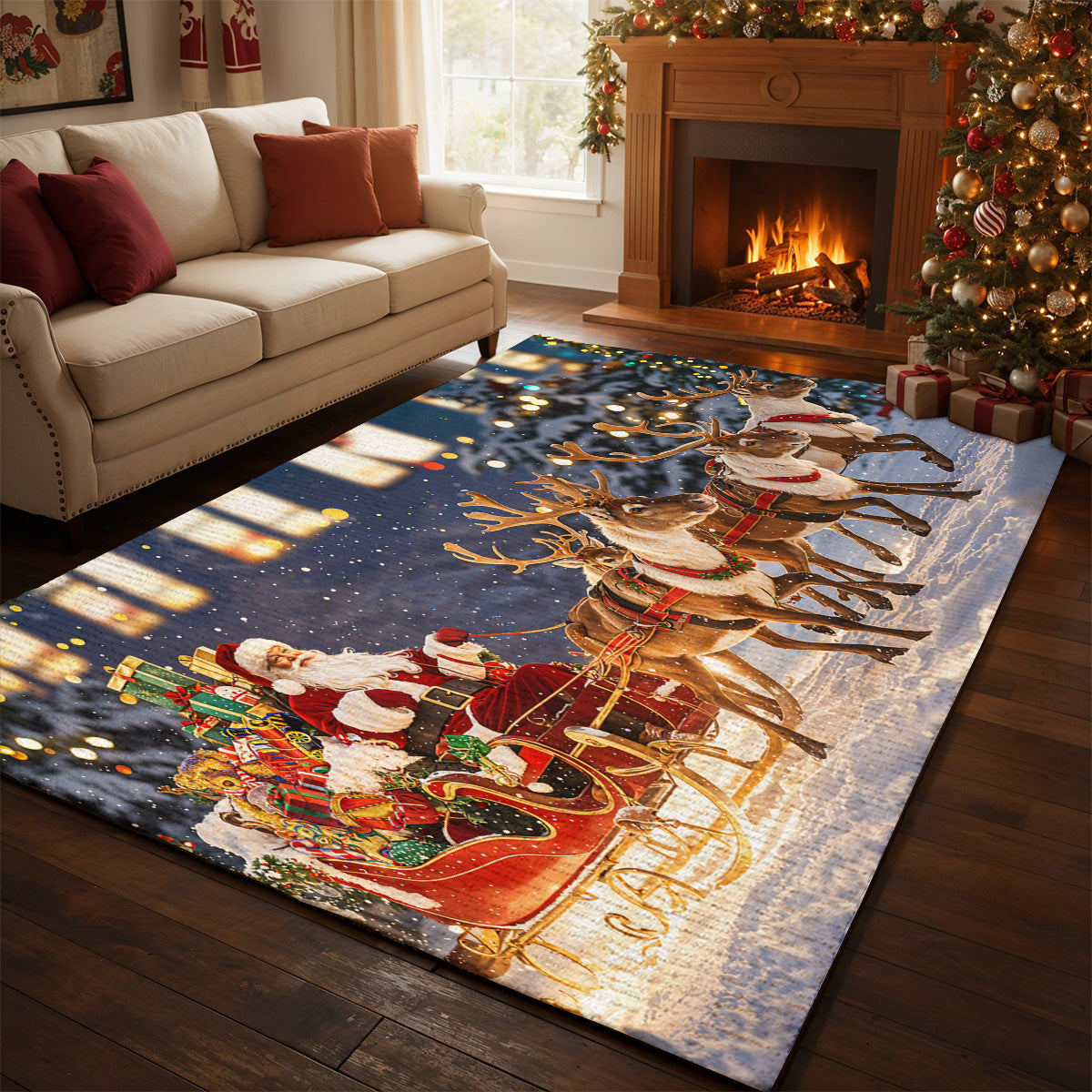 Lorva Cat Area Rug  Santa’s Magical Sleigh