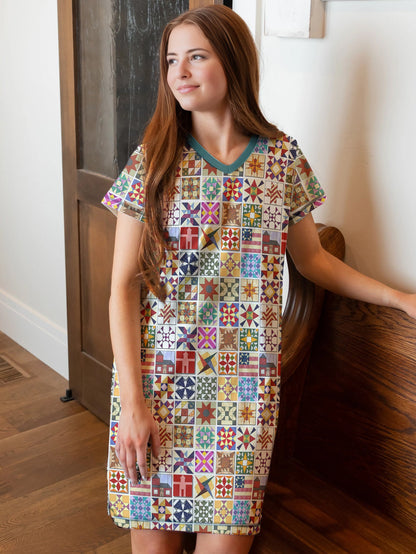 Lorva V-neck Nightshirt Quilt Blocks