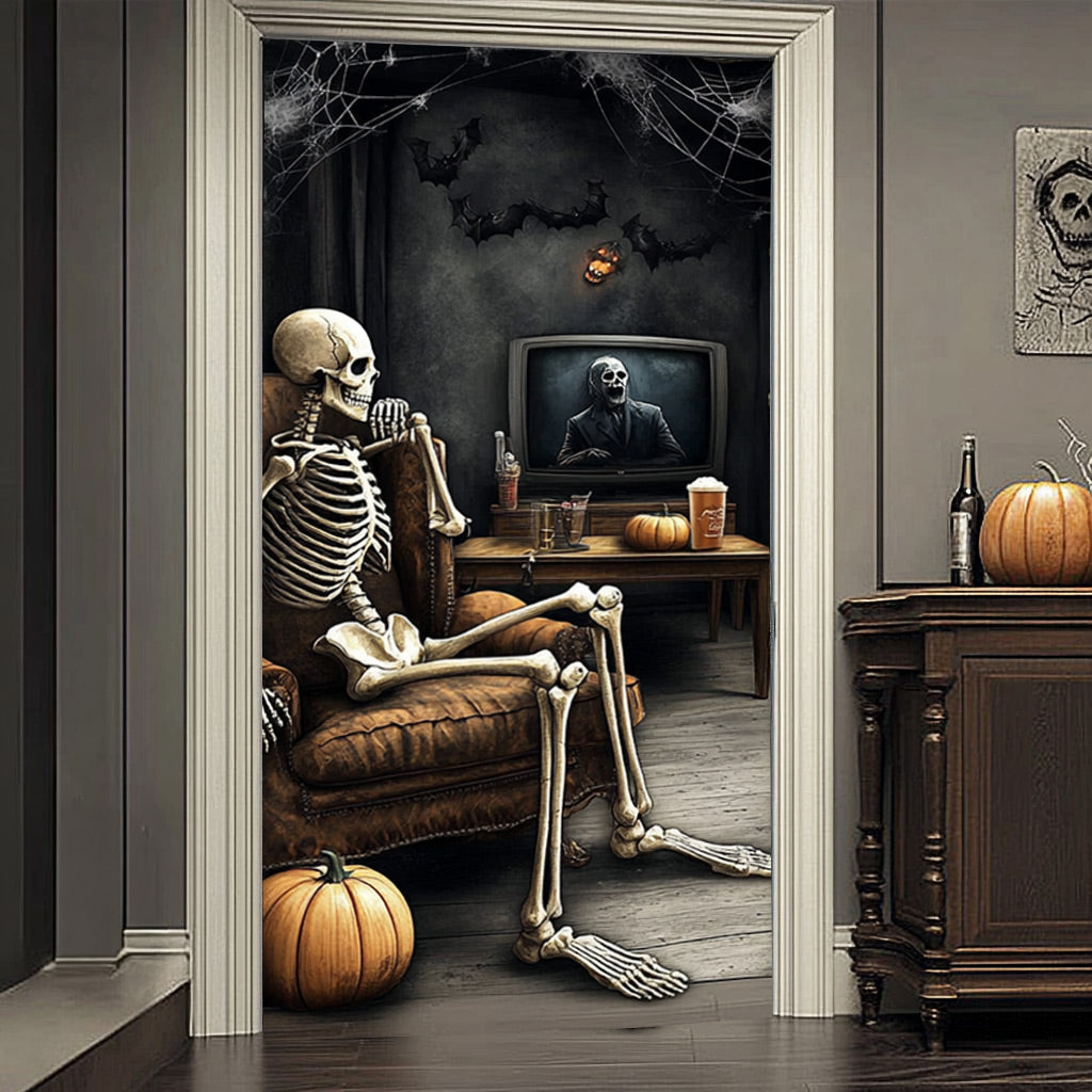 Lorva Halloween Door Cover Skeleton Movie Night