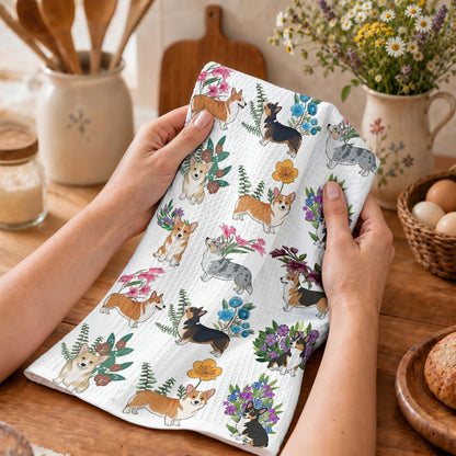 Lorva Corgi Kitchen Towel Botanical Corgi Bliss